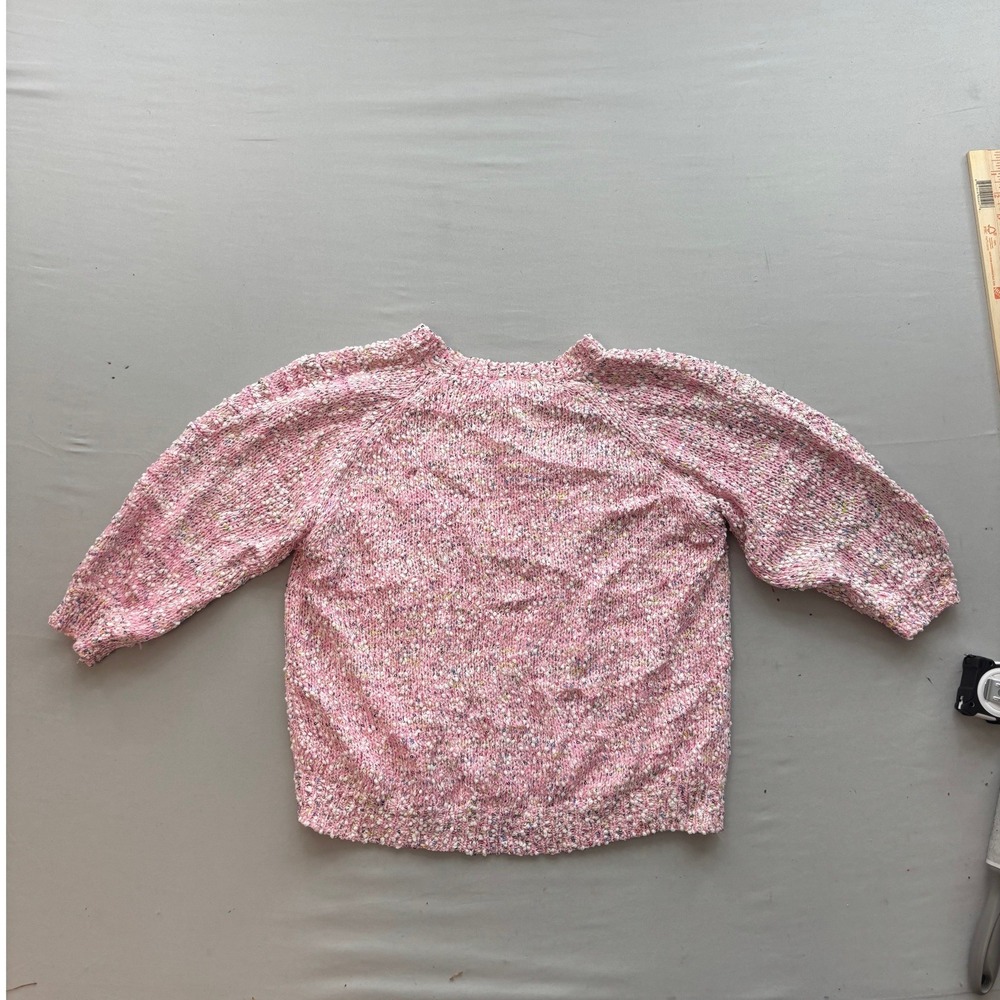 Pink Confetti Knit Sweater Multi Color Flecked Popcorn Pullover Raglan Crewneck